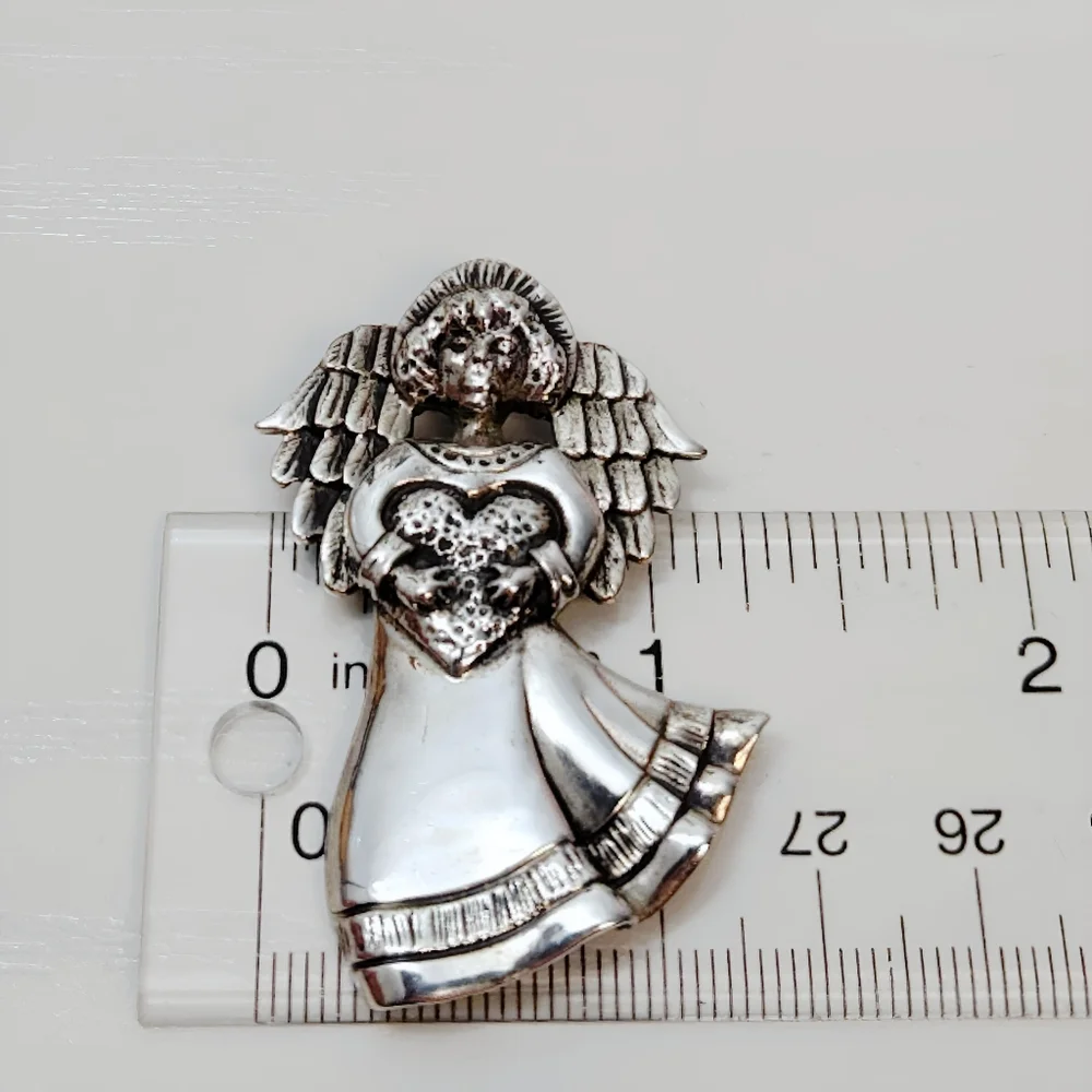 Vintage Sterling Silver Large Angel Brooch Pin Necklace Pendant with 20" Chain - Picture 5 of 15
